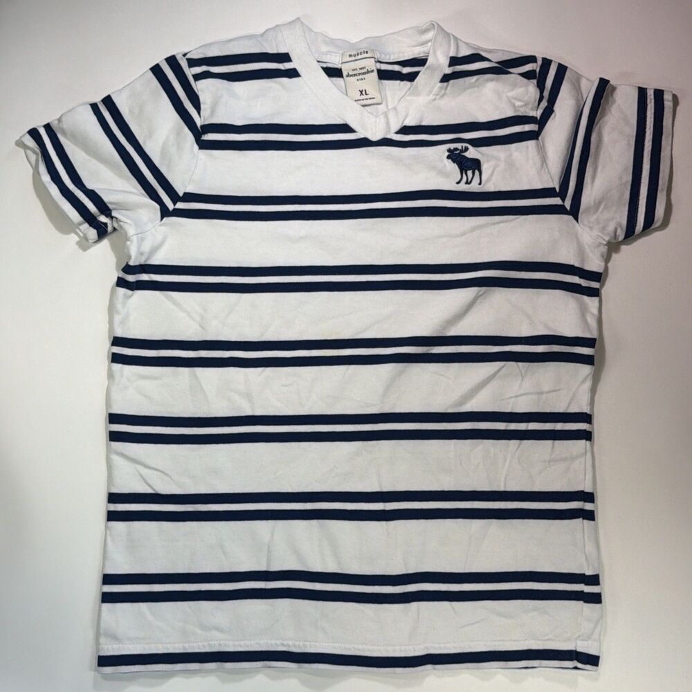Abercrombie Kids Boys White Blue Stripe Muscle T-shirt Size XL